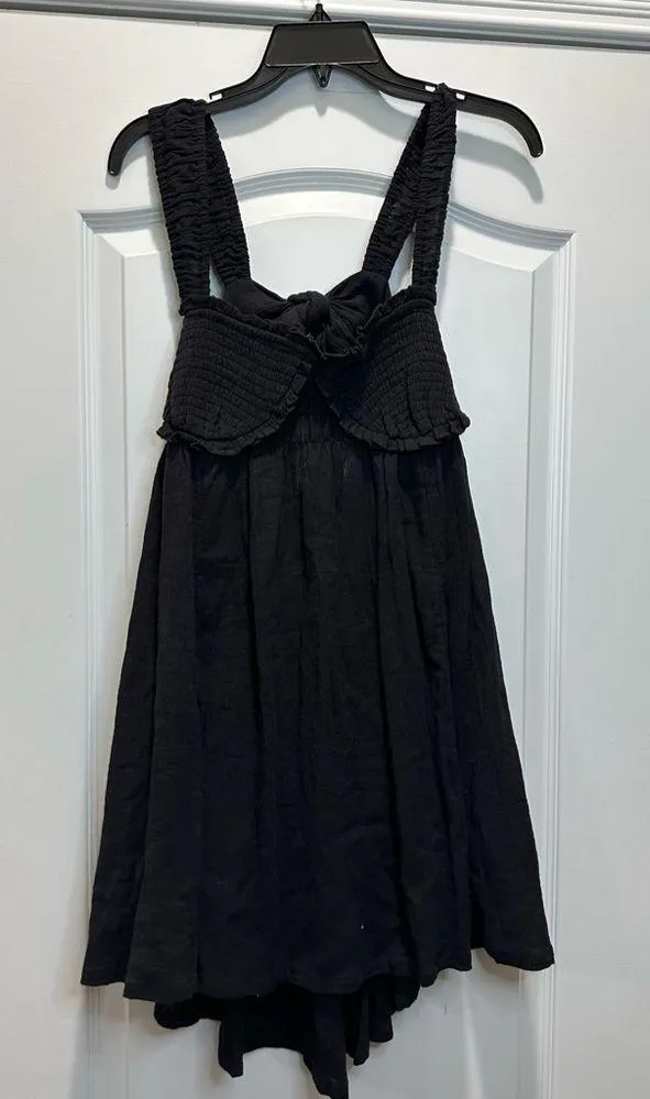 Free People Blissful Breeze Mini Dress Sundress Cotton Linen Black Medium NWT - Image 5