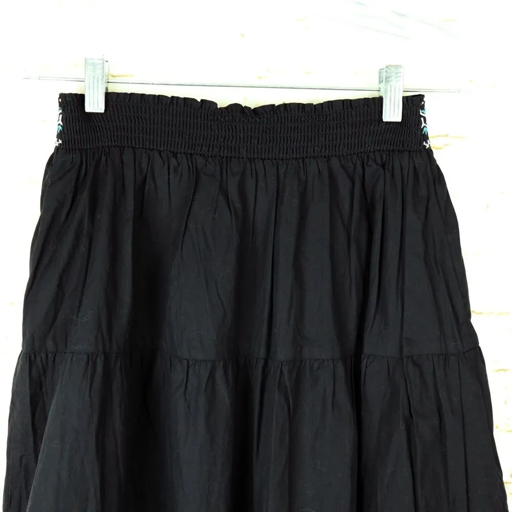 Sundays by We Are Sundays Midi Skirt Womens S Black Riya Tiered Embroidered Boho - Image 7