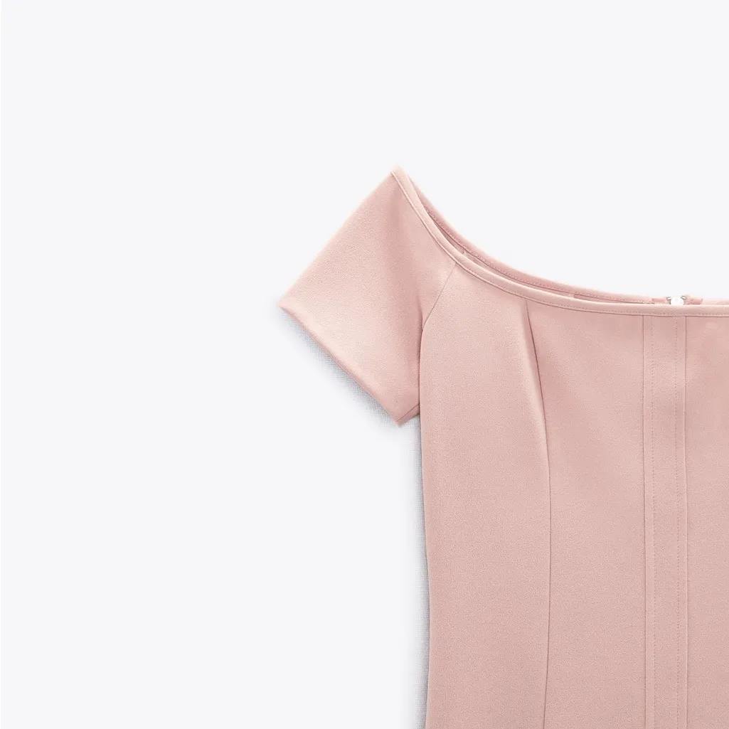 NWT  ZARA TOPSTITCHED MIDI DRESS PALE PINK BLOGGERS FAV - Image 6