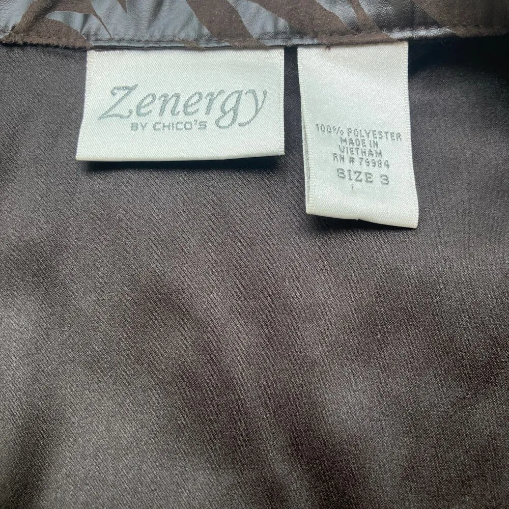 Zenergy by Chicos Vest Sz 3 Brown Faux Leather MotoBoho Zebra Bikercore Animal - Image 9