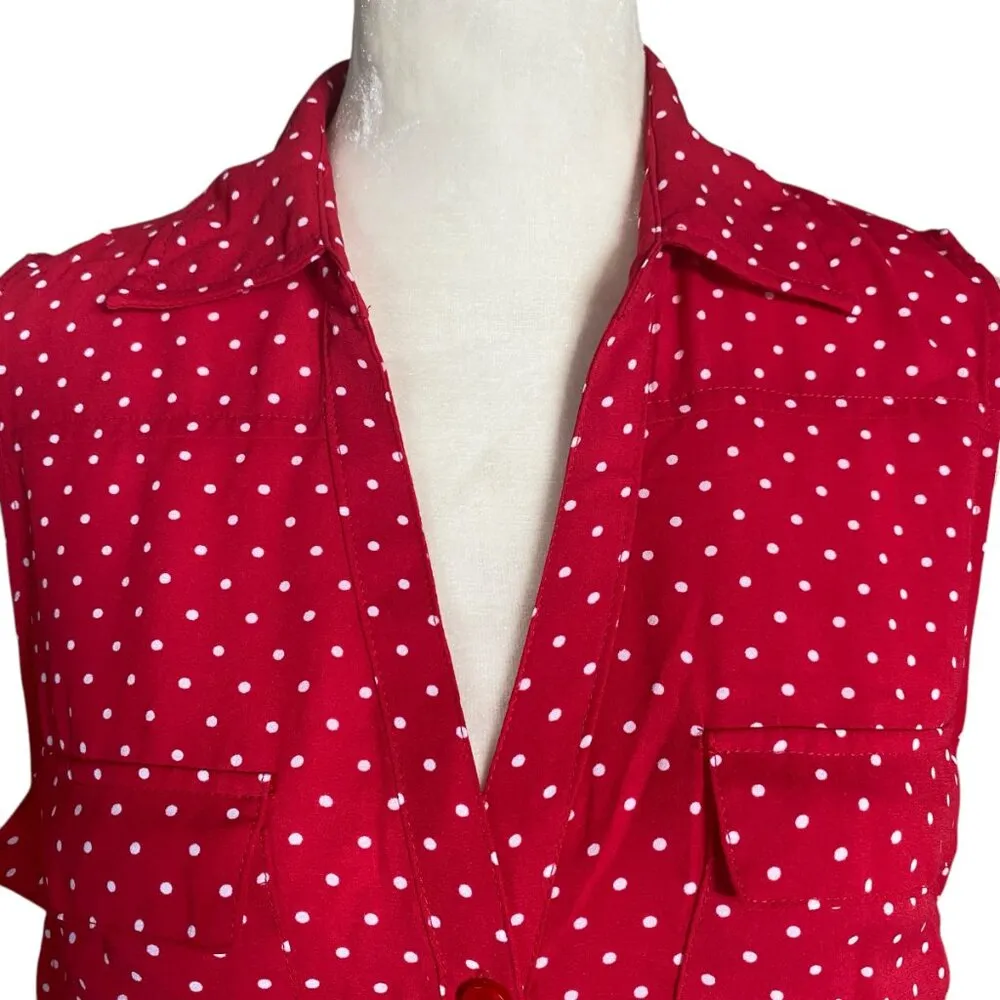 Soho women's M red with white polka dot sleeveless collared button down blouse - Image 5