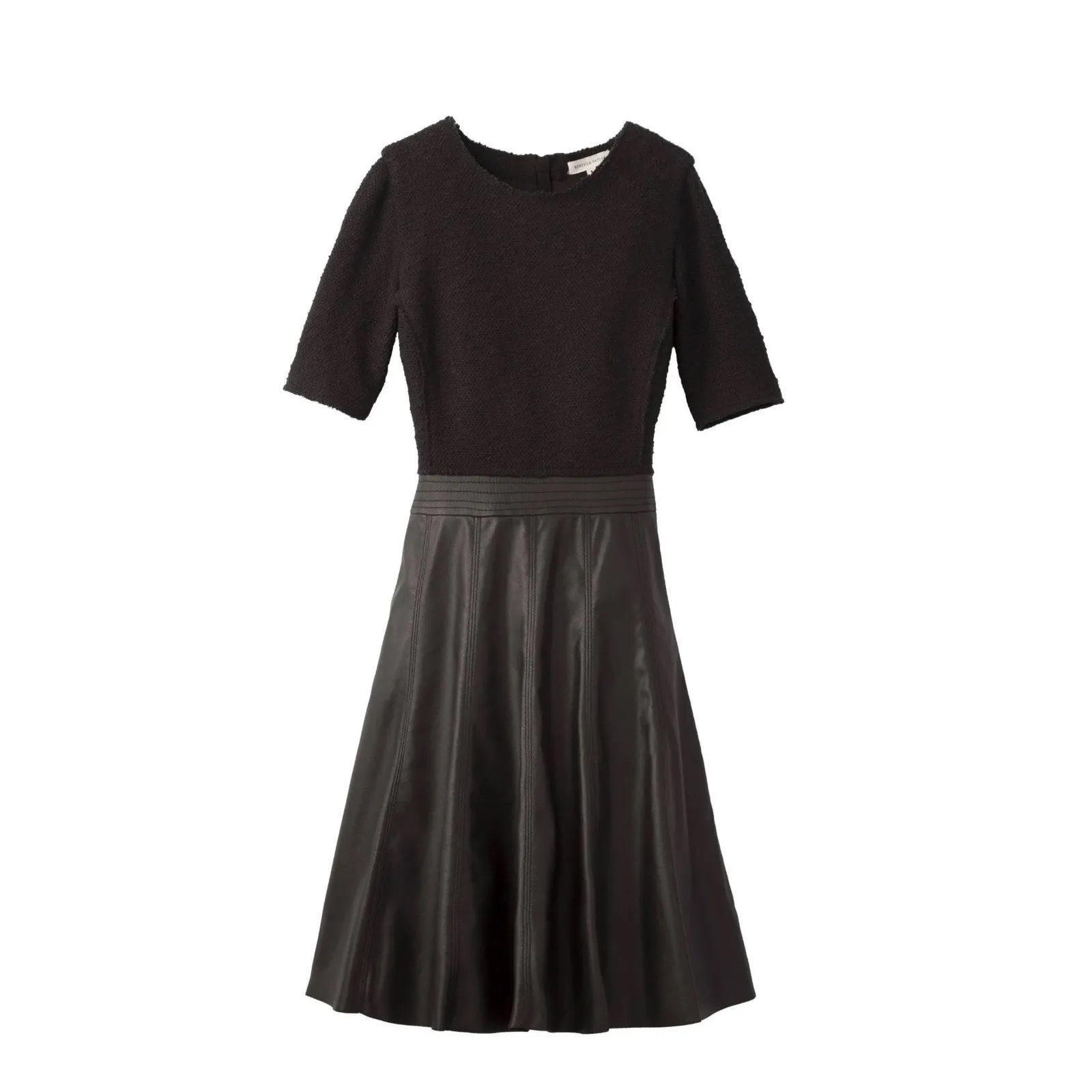 Rebecca Taylor Black Bouclé Faux Leather Fit & Flare Dress Size 12 - Image 2