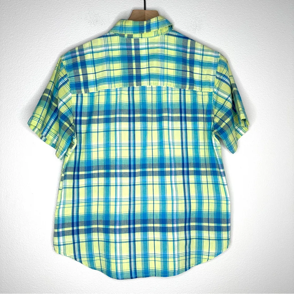 Vintage Bobbie Brooks Sz M 100% Cotton Dragonfly Button Up Green/Blue Plaid Blue Size M - Image 5
