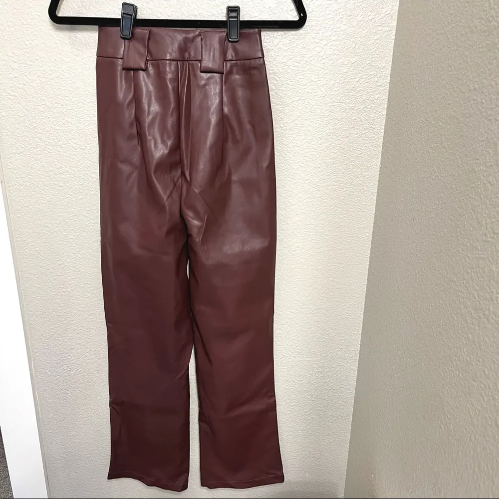 Dark Chocolate Faux Leather Dart Pocket Straight Leg Pants - Image 5