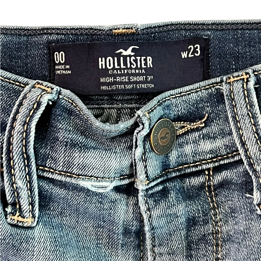 Hollister Distressed High Rise Short 3" Denim Daisy Jean Shorts FLOWER Sz 00 W23 - Image 3