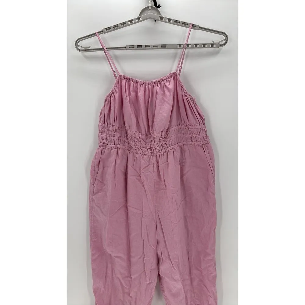 Old Navy Waist-Defined Linen-Blend Cropped Smocked Cami Jumpsuit pockets size 2X - Image 5