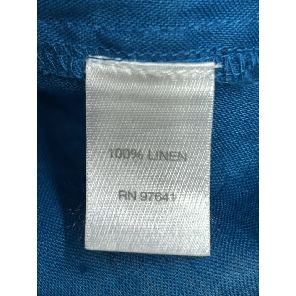 J. Jill Love 100% Linen Shirt Tunic Popover XL Turquoise 3/4 Sleeve Beach Office Blue - Image 4