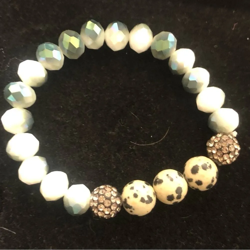 3 Set Gemstone Speckled Sparkling Beads Multi Size Gemstones Stretchy Bracelets Brown - Image 8