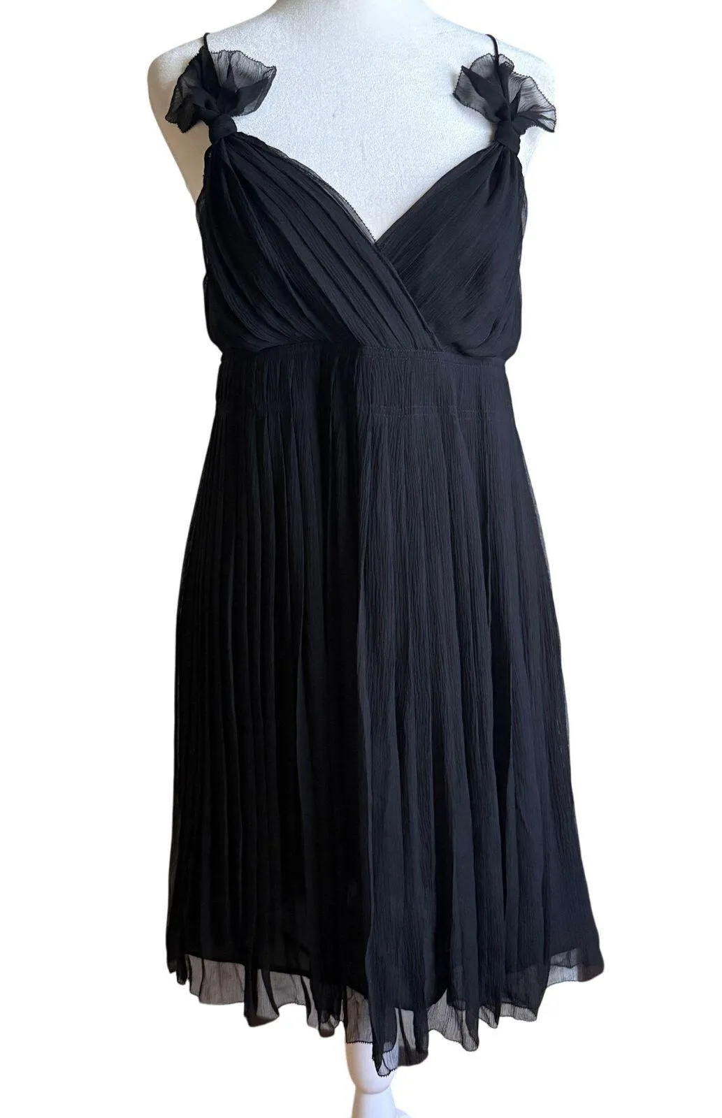 CLUB MONACO Y2K Vintage Black Silk Chiffon Pleated Babydoll Cocktail Dress Sz 2 - Image 1