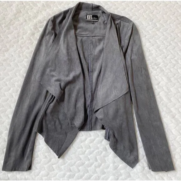 KUT From the Kloth Gray Drape Front Tayanita Faux Vegan Suede‎ Jacket - XS EUC - Image 7