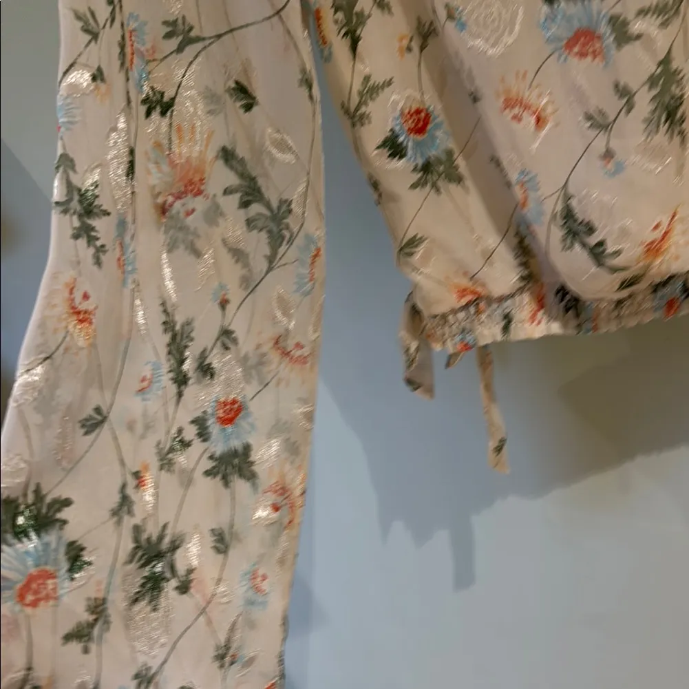 Easel Floral Wrap Blouse - Cream and Orange - Image 5