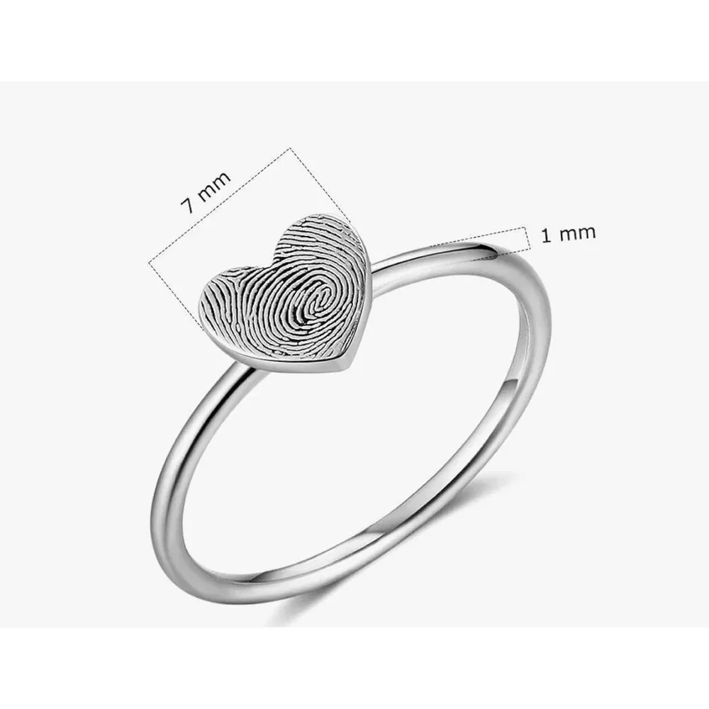 NEW Women’s Dainty‎ 925 Sterling Silver Fingerprint Heart Ring, Adjustable - Image 9