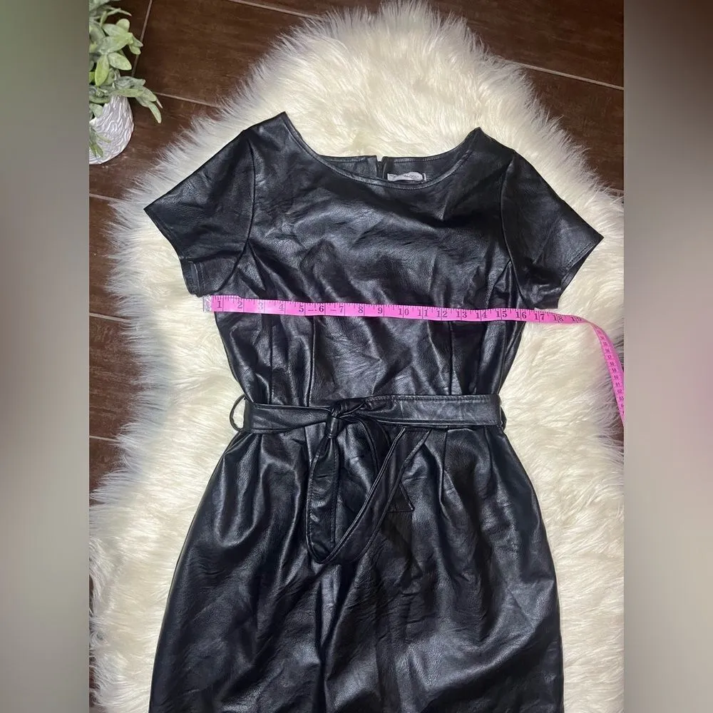 Adele Altman Rome vegan leather black belted dress sz Medium - Image 5