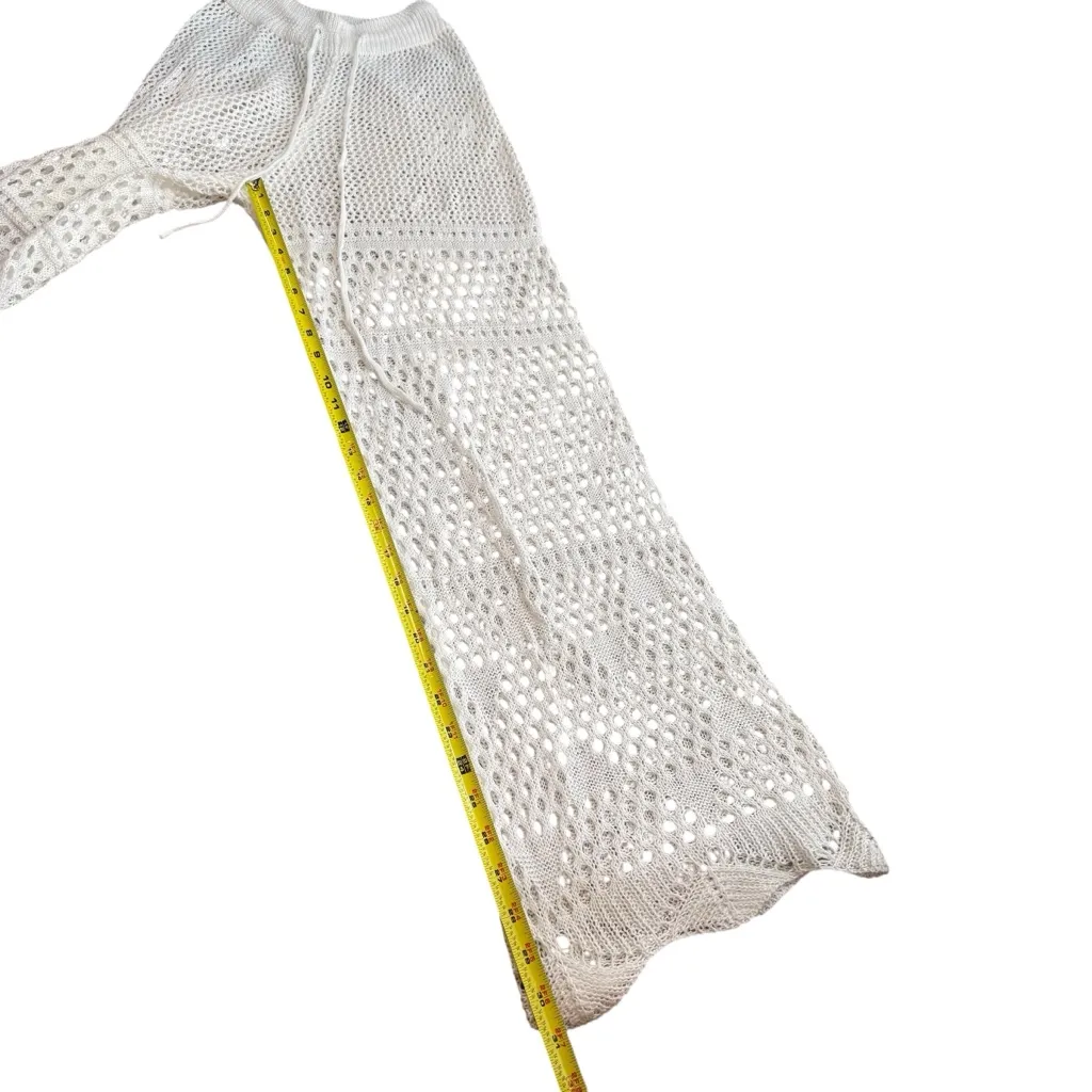 High Waist Crochet Flare Pants‎ White Beach Swim Cover Up Boho Vacation Size M - Image 8