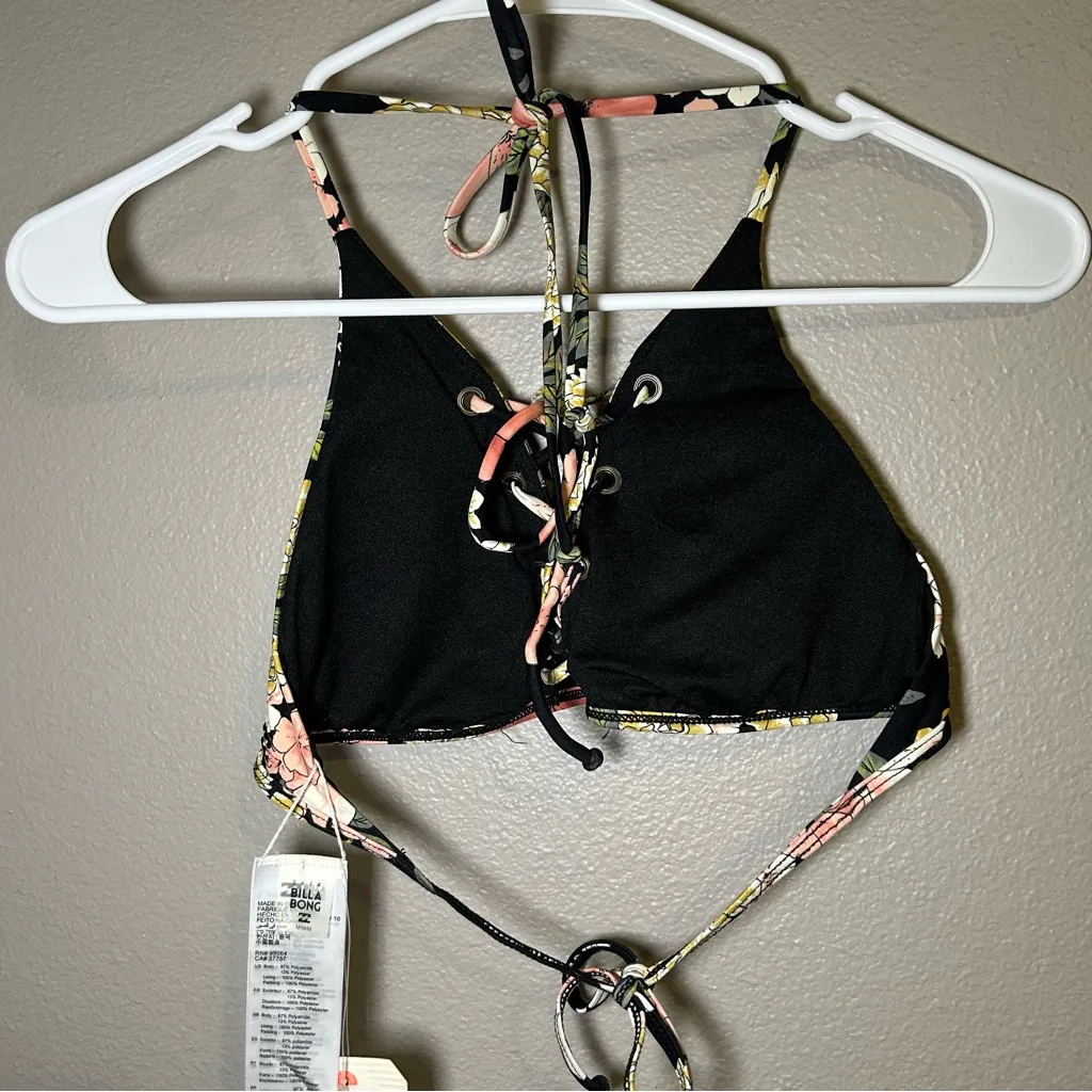 NEW Billabong Away We Go Black Floral Print Cami Bikini Top Women’s Size Medium - Image 4