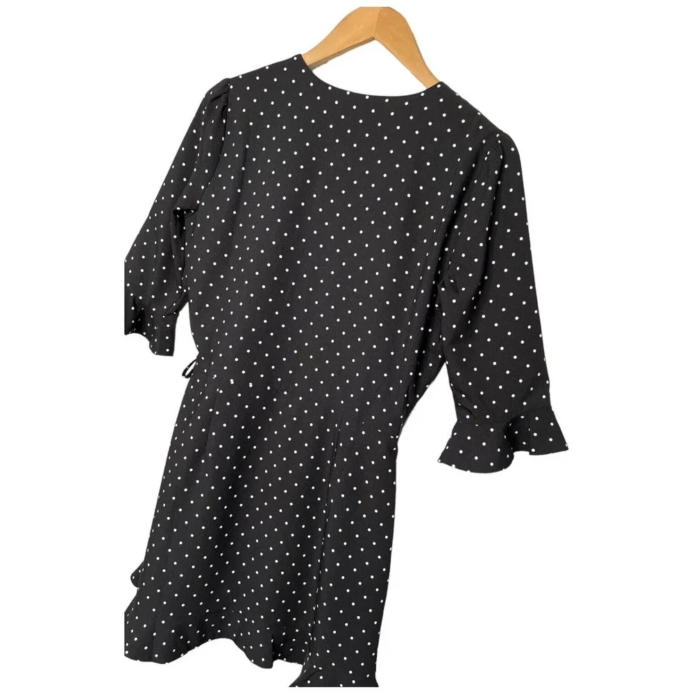 Loft Polka Dot Romper Dress Playsuit Ruffle Faux Wrap Half Sleeve Black 4P - Image 10