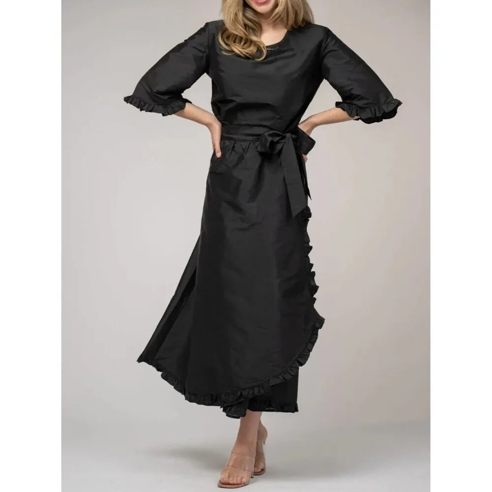 Beau & Ro Fete Collection Waverly Wrap Ruffle Skirt Black Taffeta Size‎ Small - Image 2