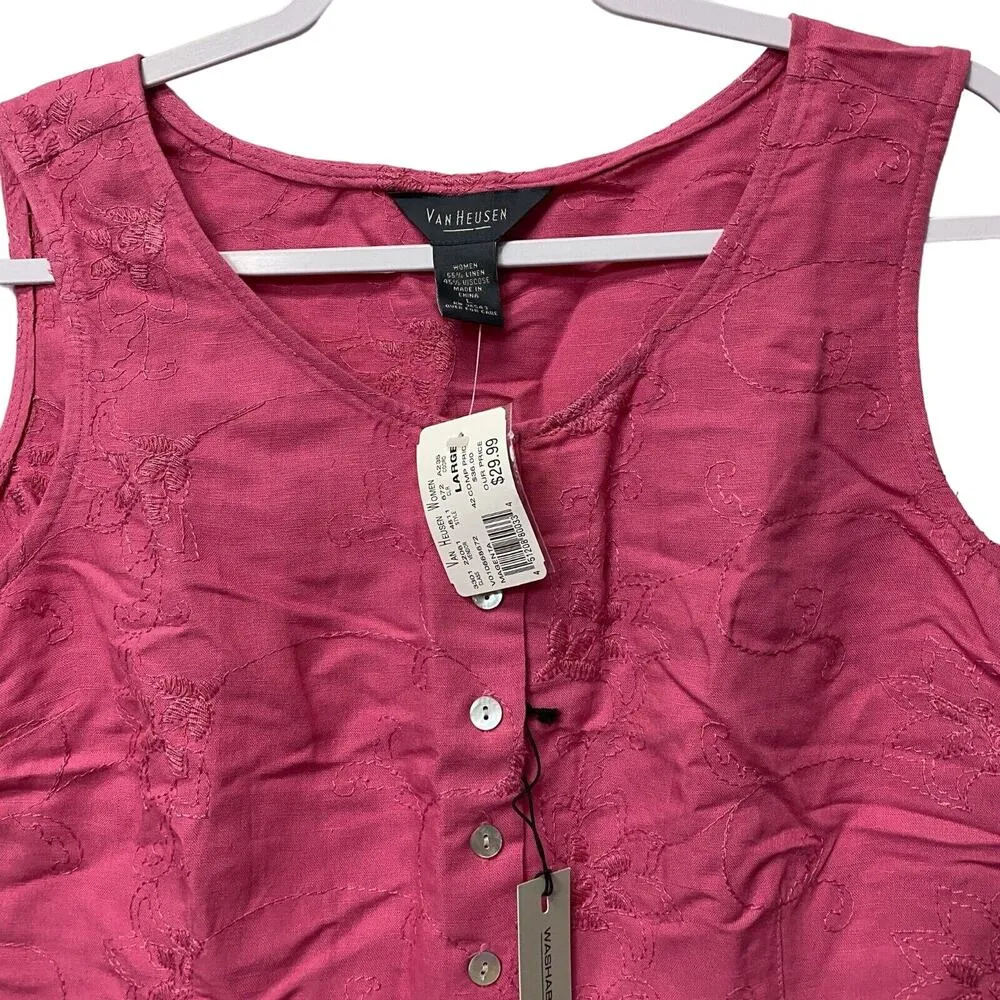 Van Heusen Women's Button Down Embroidered Top Magenta Size L NWT - Image 3