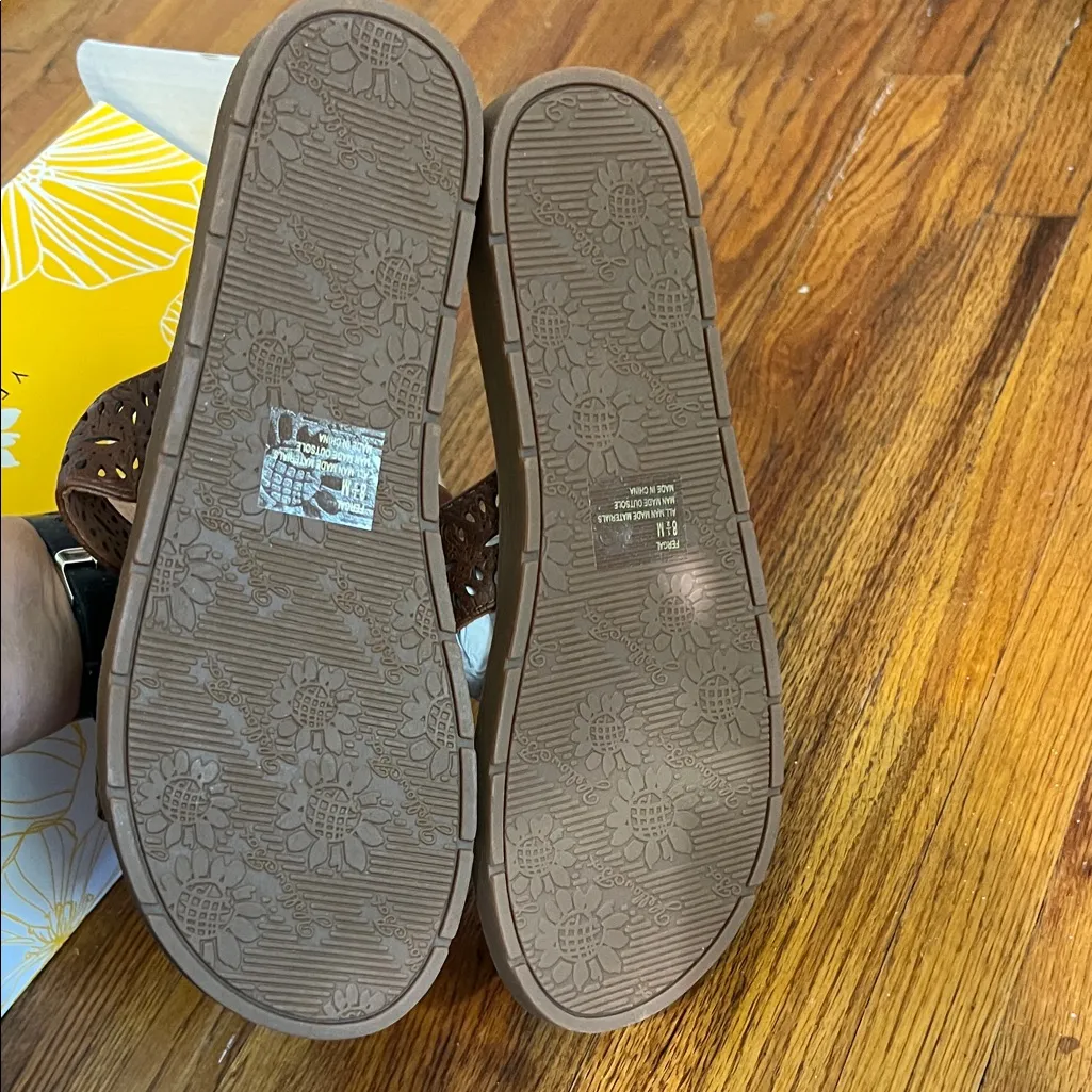 Yellow Box Tan Laser-Cut Sandals - Image 4