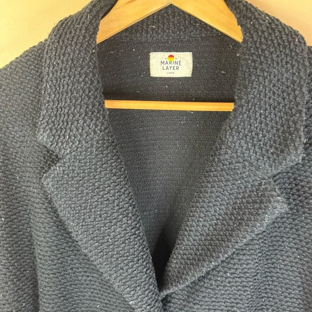 MARINE LAYER Size Large Bird's Eye Notch Lapel Blazer In Black Textured Comfy - Image 5