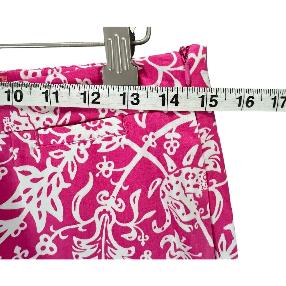 Lilly & Van Chino Pants Women 6 Pink White Floral Tiger Crop Stretch Tropical - Image 6