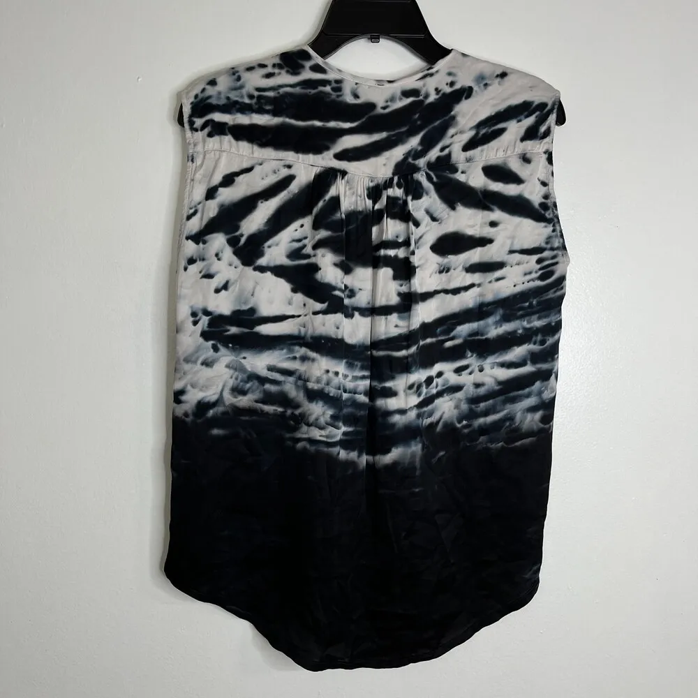 YOUNG FABULOUS & BROKE YFB Sleeveless White Black Tie Dye Button Down Blouse XS - Image 3