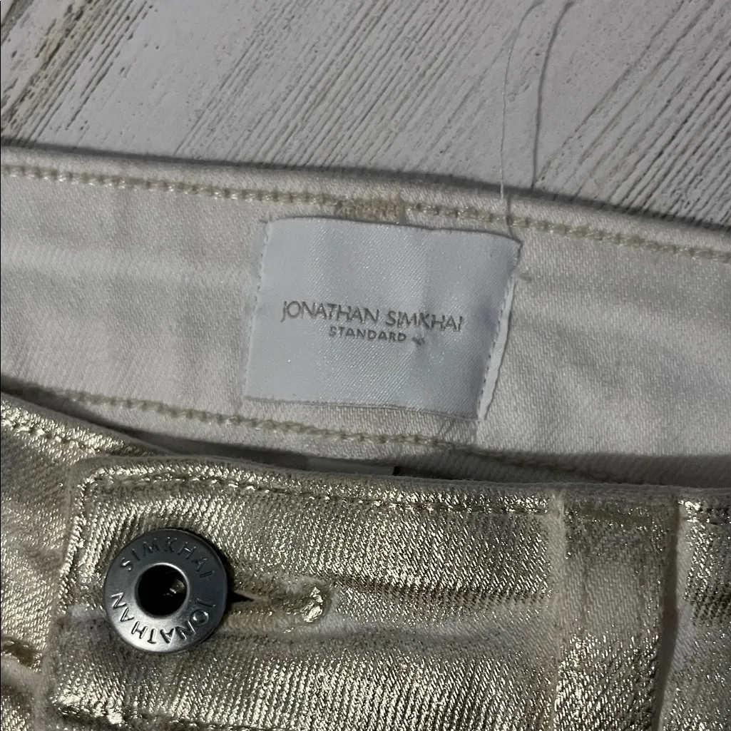 Jonathan Simkhai Rae High Rise Skinny Jeans in Gold Foil Size 26 - Image 9