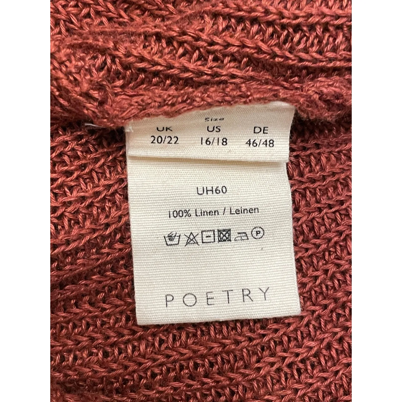 Poetry Half Sleeve Sweater Women 16/18 Brown 100% Linen Open Knit Boho Lagenlook - Image 7