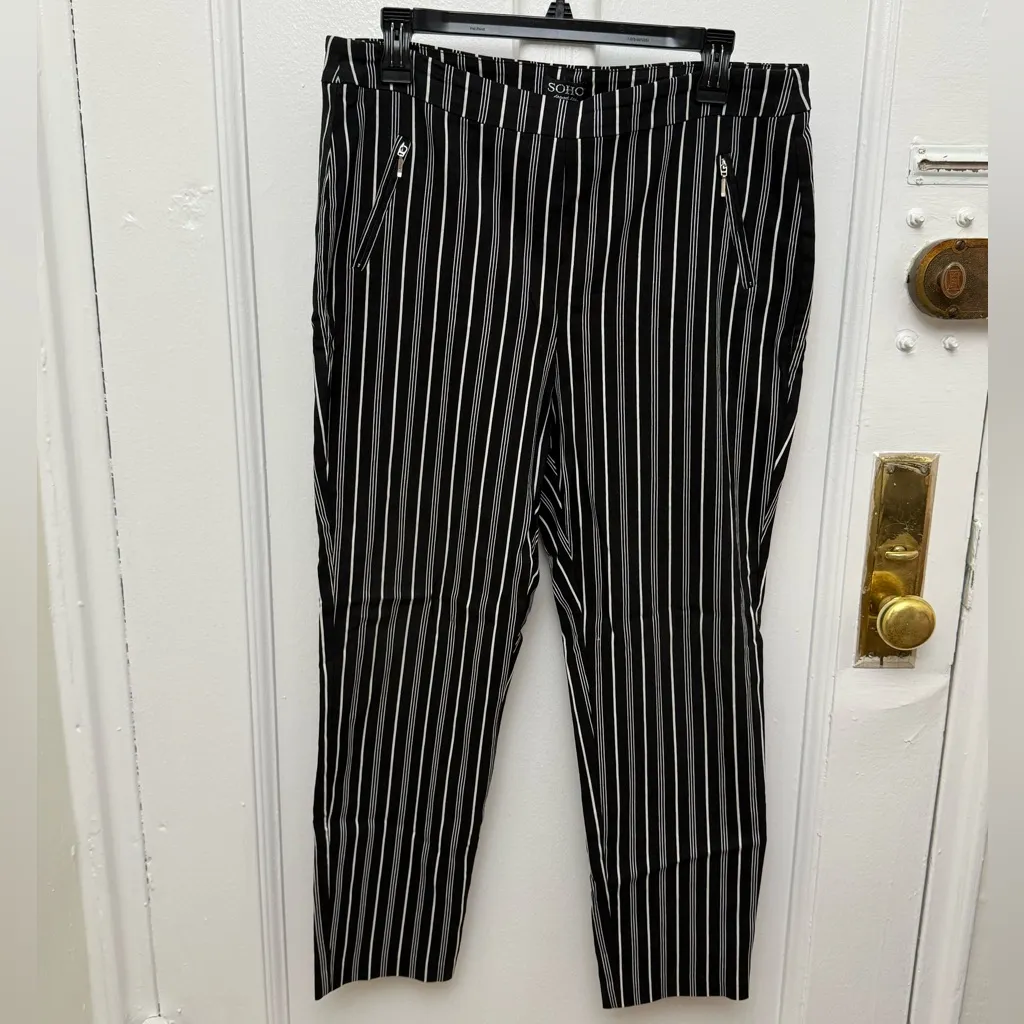 SoHo Apparel Black And White Striped Pull On Ankle Pants Size 1X - Image 3