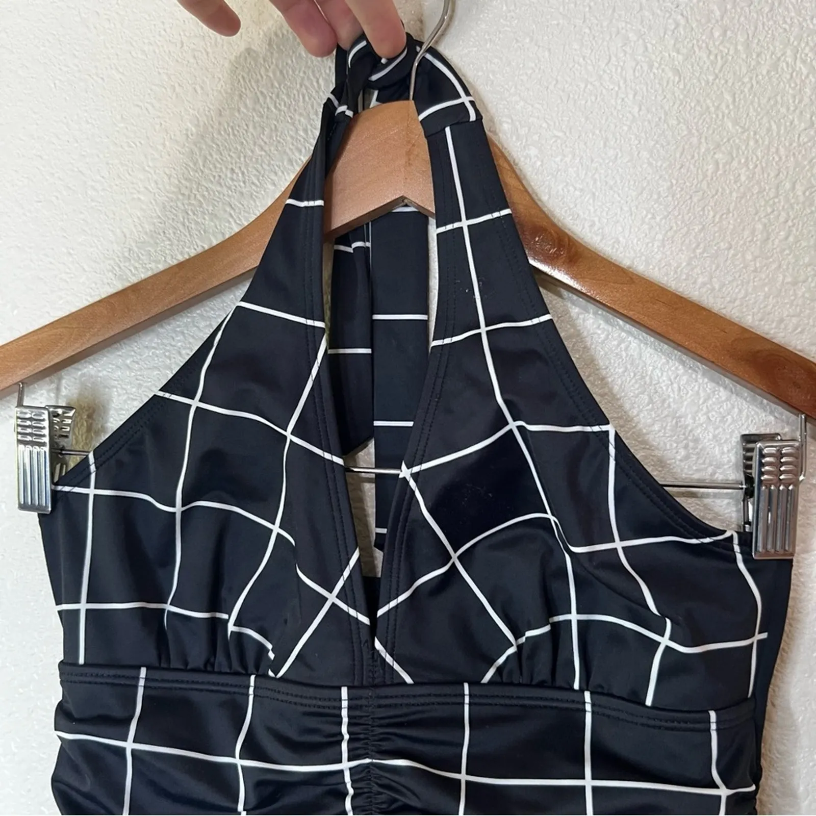 Spanx black windowpane halter tankini swimsuit tank top 6 - Image 3