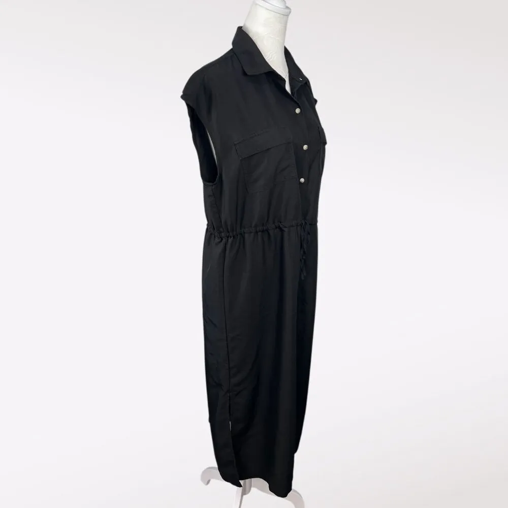 Old Navy Black Button Maxi Dress Shirt Style Drawstring Waist Small - Image 6