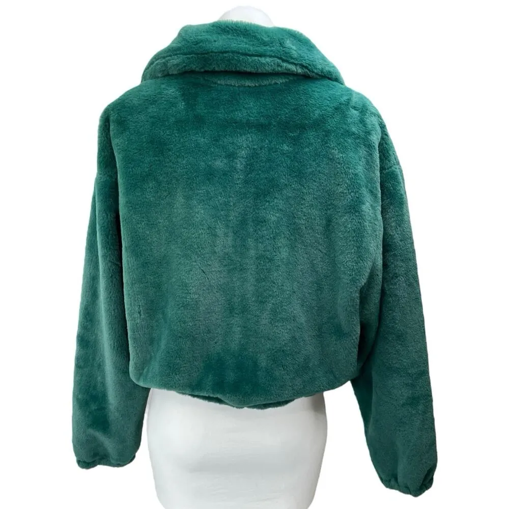Be Fore Dawn Women's Green Faux Fur Sherpa Fleece Full Zip Sweater Coat Jacket 8 - Image 2