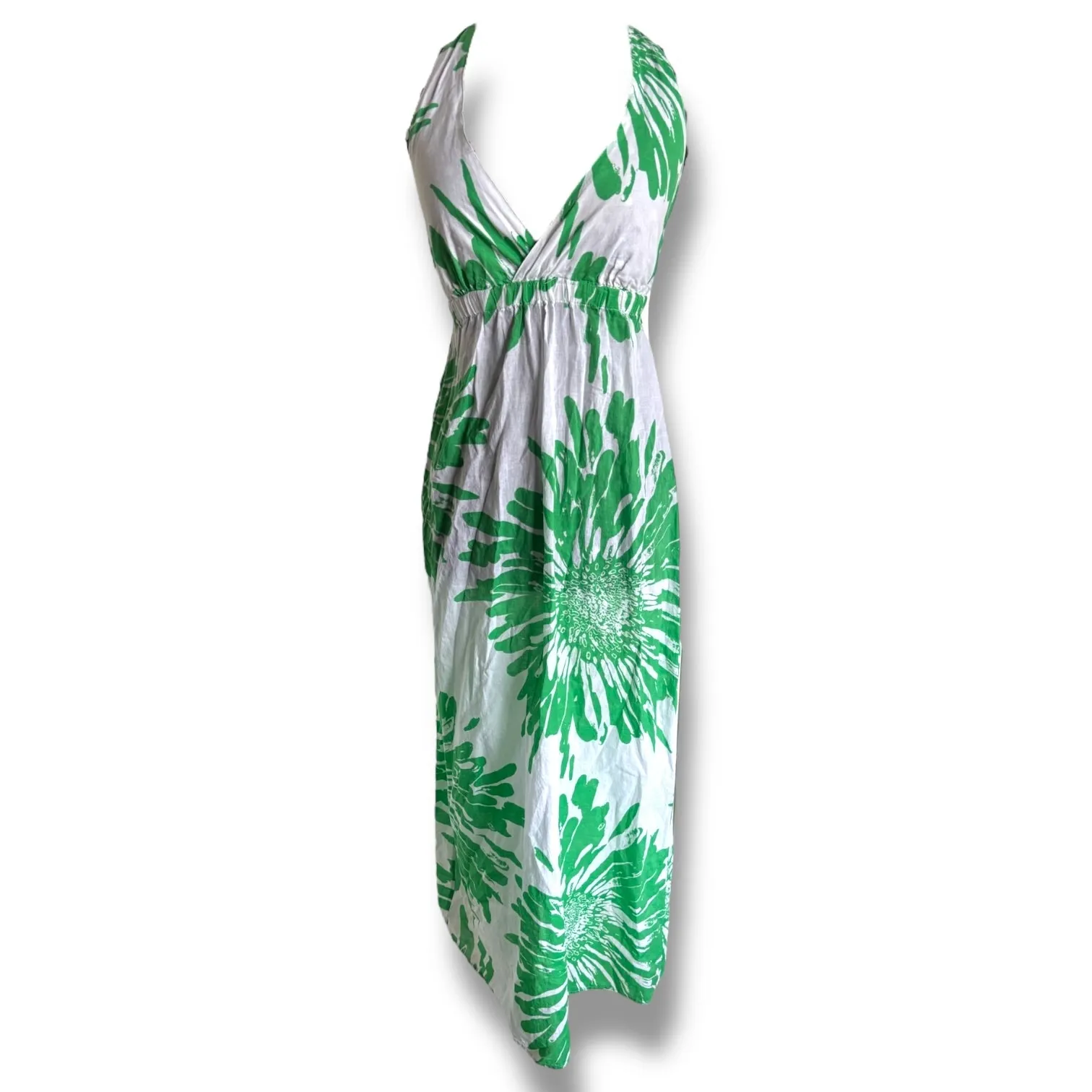 Echo Halter‎ Maxi Dress Small Green Floral 100% Cotton Resort - Image 3