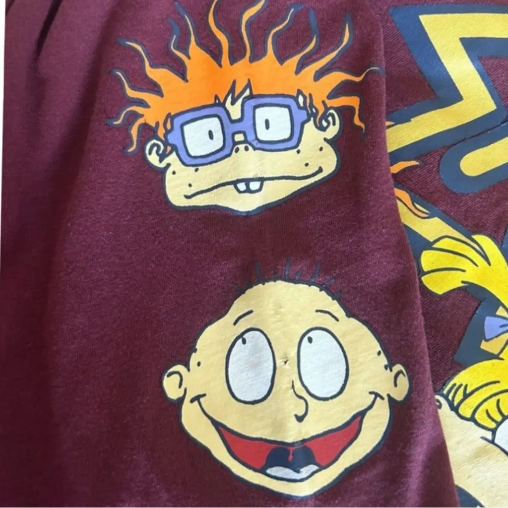 Nickelodeon Rugrats Size XS Burgundy Crop Long Sleeve Cotton Tee. Preloved - Image 6