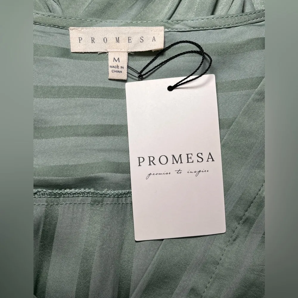 Promesa Sage Green Satin Stripe Surplice Bodysuit M NWT - Image 6