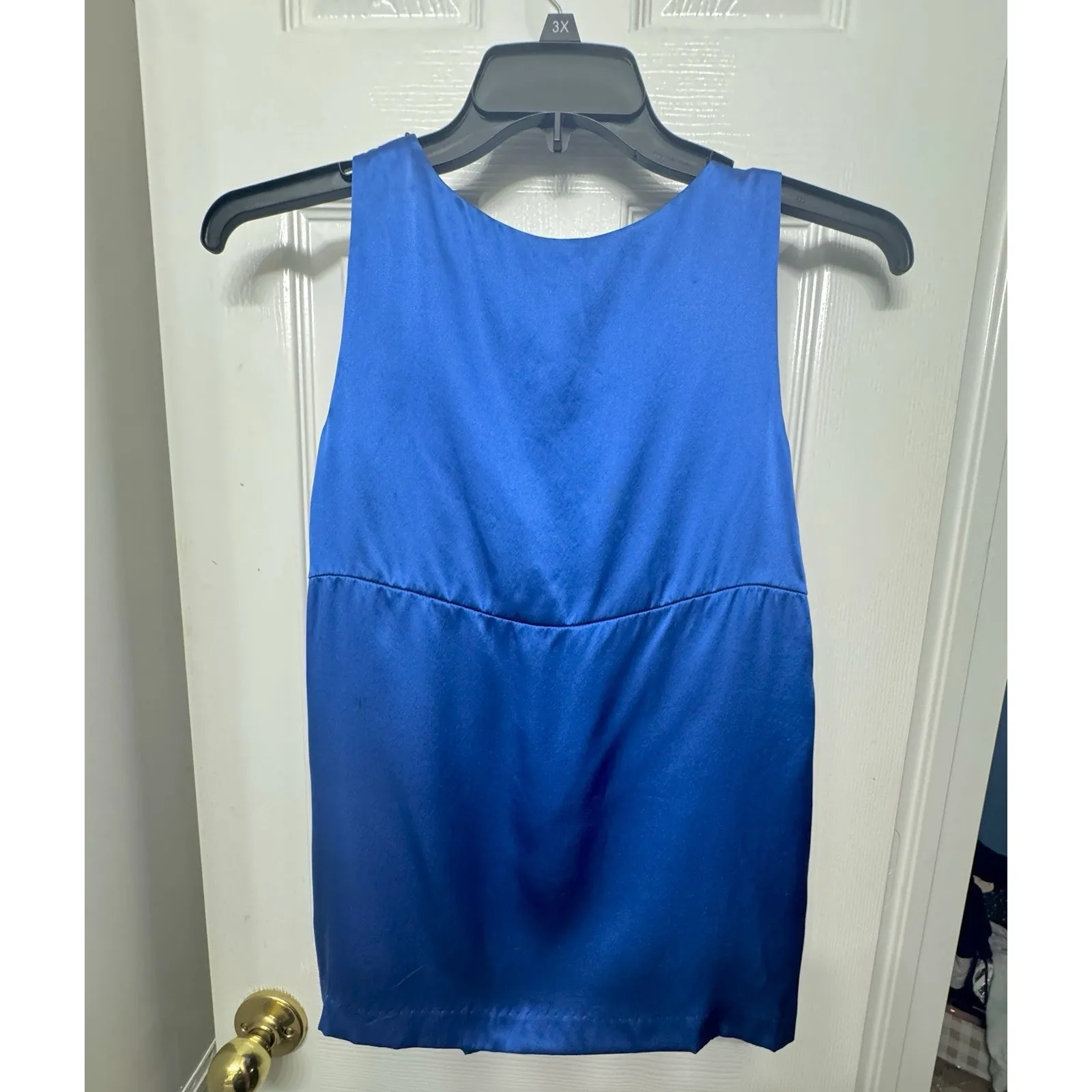 Kensie Royal Blue 100% Silk Top with Black Beading Detail - Size Small - Image 5