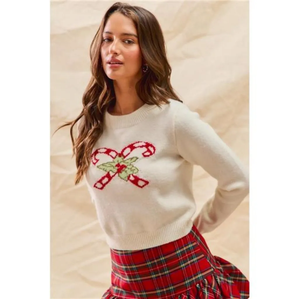 SO ME Christmas Candy Cone‎ Cropped Sweater Size L - Image 3