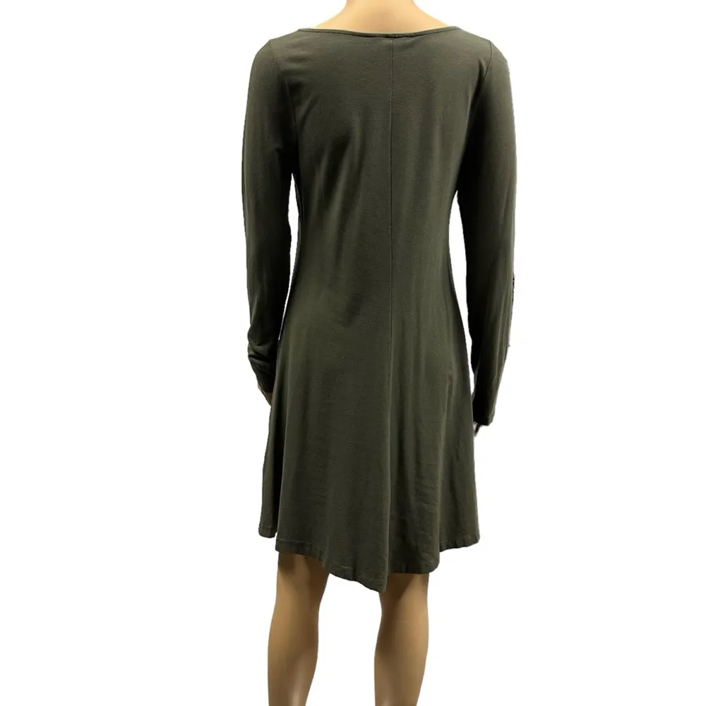 Express Olive Green Long Sleeve V Neck Stretch Tshirt Dress Womens Medium - Image 3