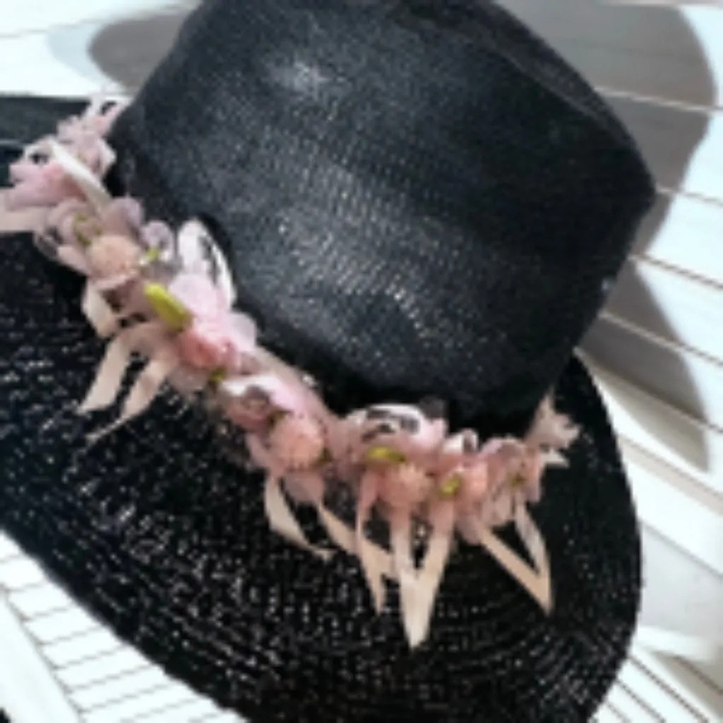 Handcrafted Cowboy Hat Floral Appliqué Ribbon Trim Western Festival Black OS - Image 6