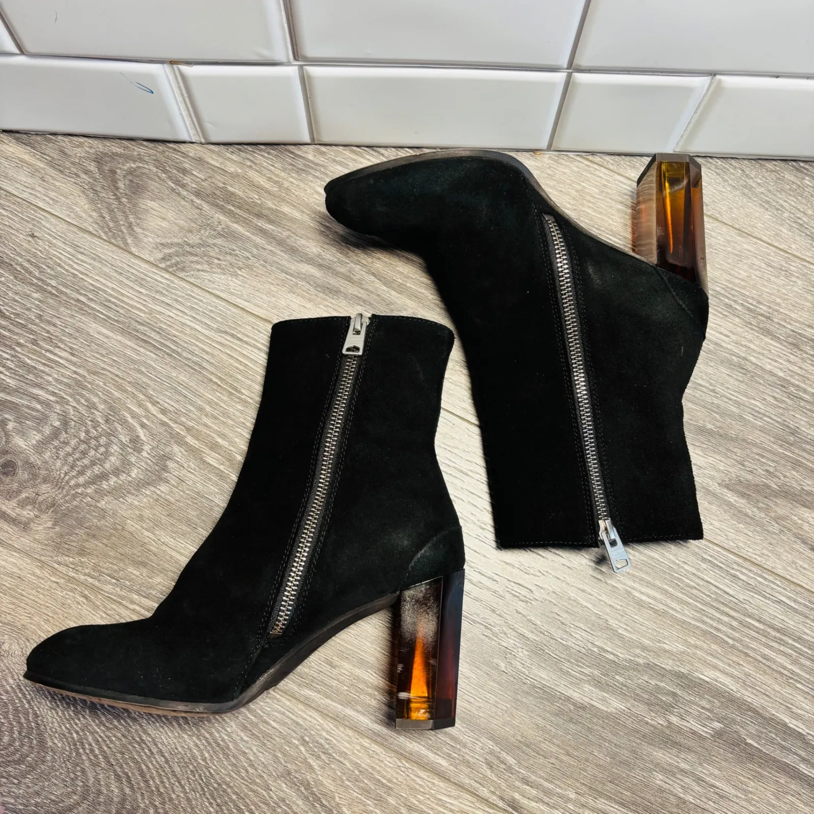 AllSaints Black Suede Roka Block Heel Ankle Boots Women's Size EU37 US 7 - Image 4