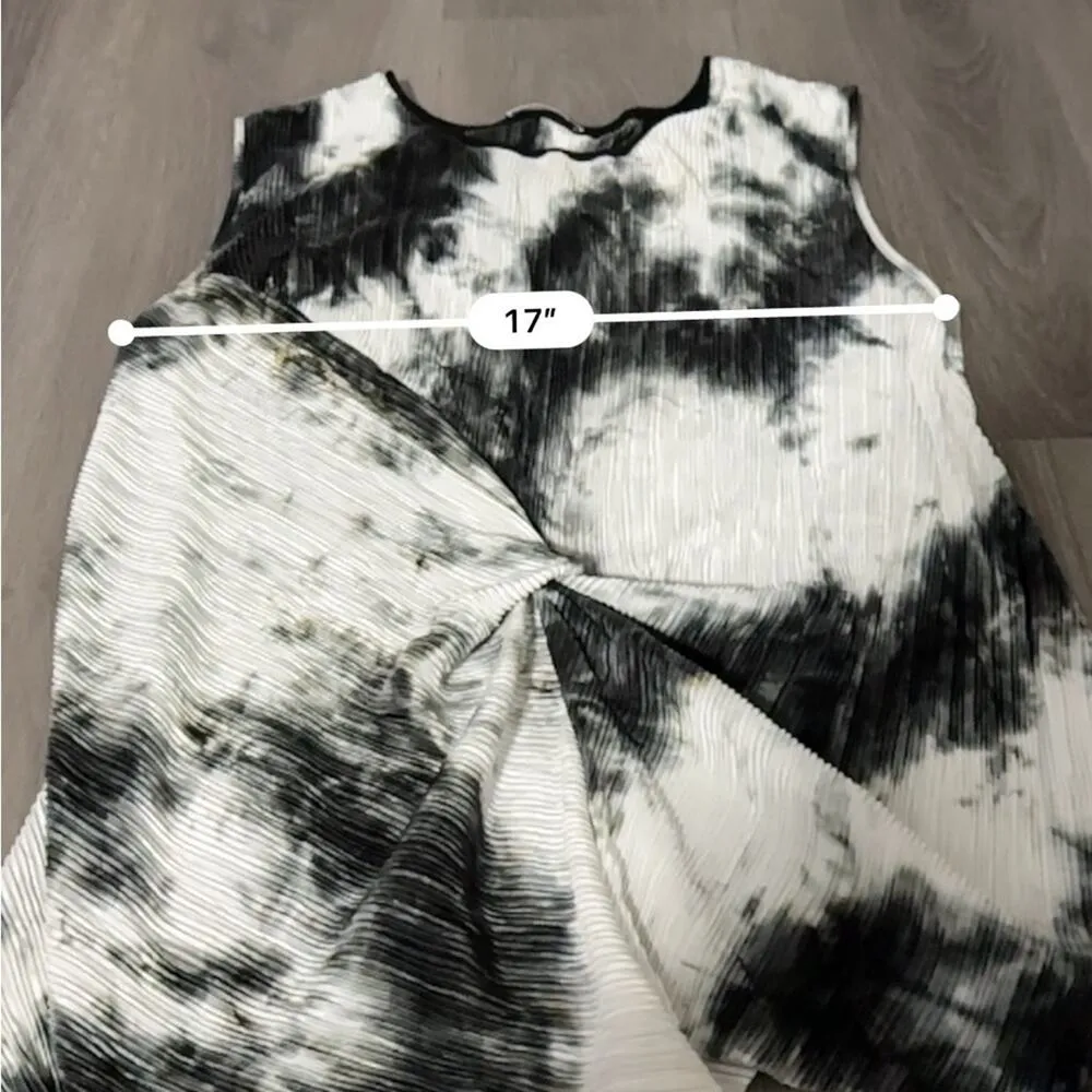 Zara Black‎ & White Tie Dye Pleated Plisse Sleeveless Twist Top Size L - Image 8