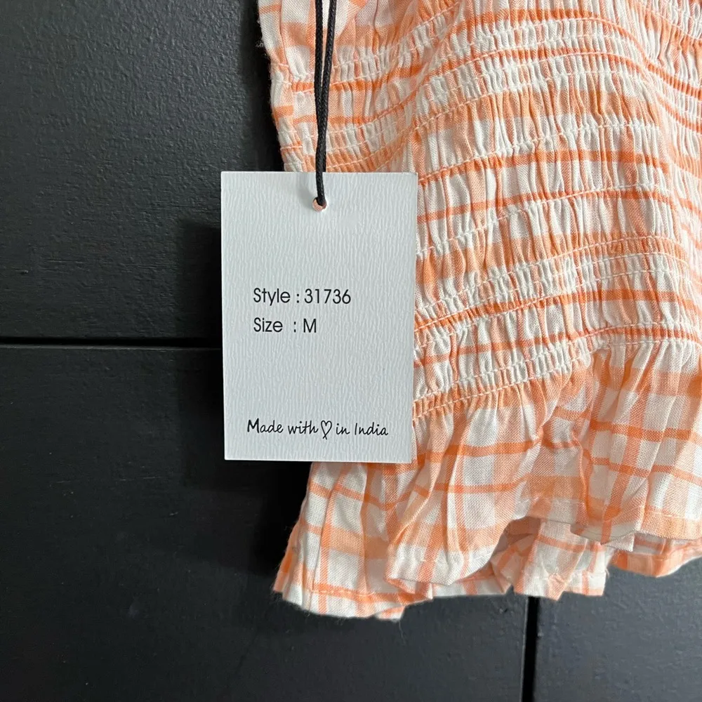 JAPNA Orange & White Plaid Ruched Tank Top NWT Women’s Sz M - Image 4