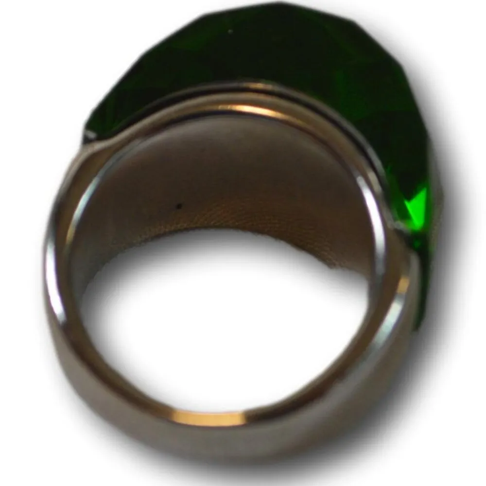 Bold Faceted Nirvana Green Crystal Statement Ring Wide Band Cocktail Ring… - Image 3