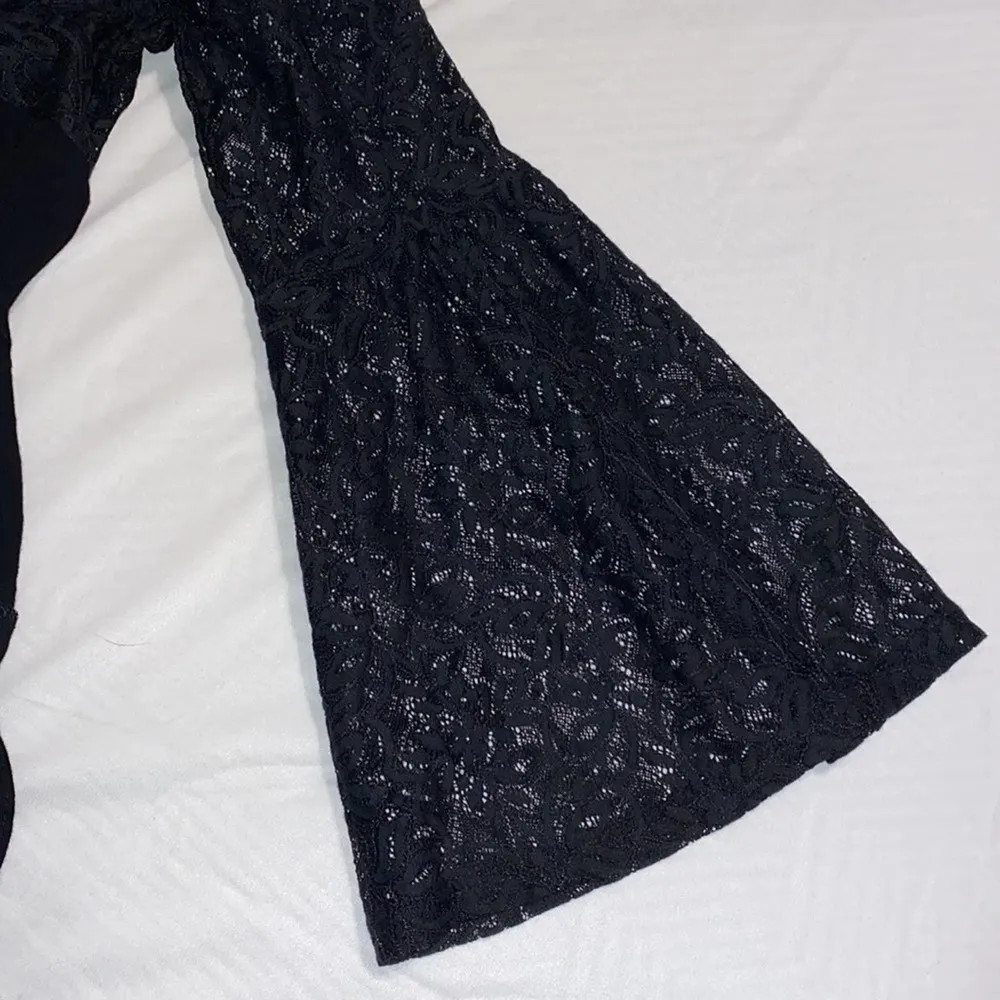 ee:some small black lace bell sleeve gypsy boho peasant sexy rayon black dress - Image 4