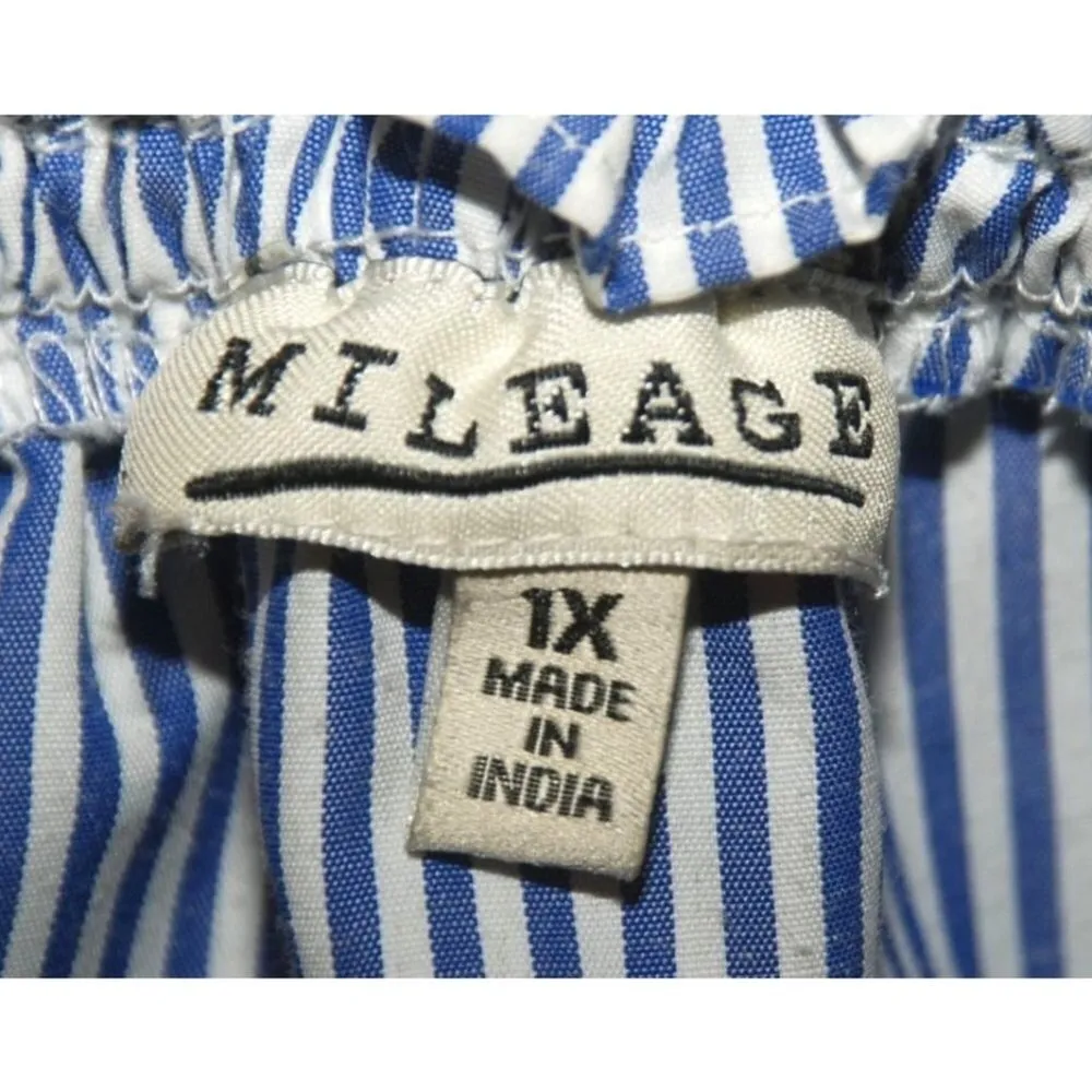 Mileage Blue Striped Embroidered Roses Blouse Top Plus Size 1X 3/4 Bell Sleeve - Image 12