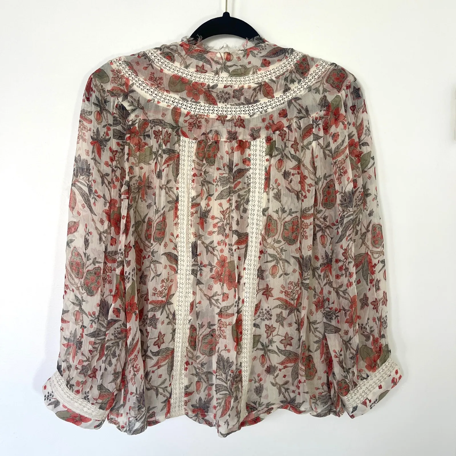 Anthropologie‎ Feather Bone Elena Floral Lace Trim Blouse Women's Size 4 - Image 6