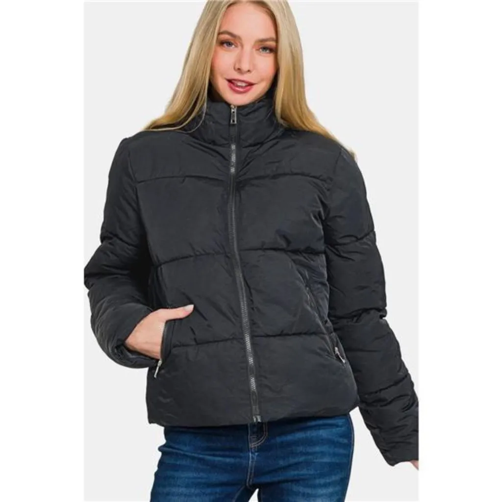 Zenana Zip Up Turtleneck Puffer Jacket with Pockets - Image 3