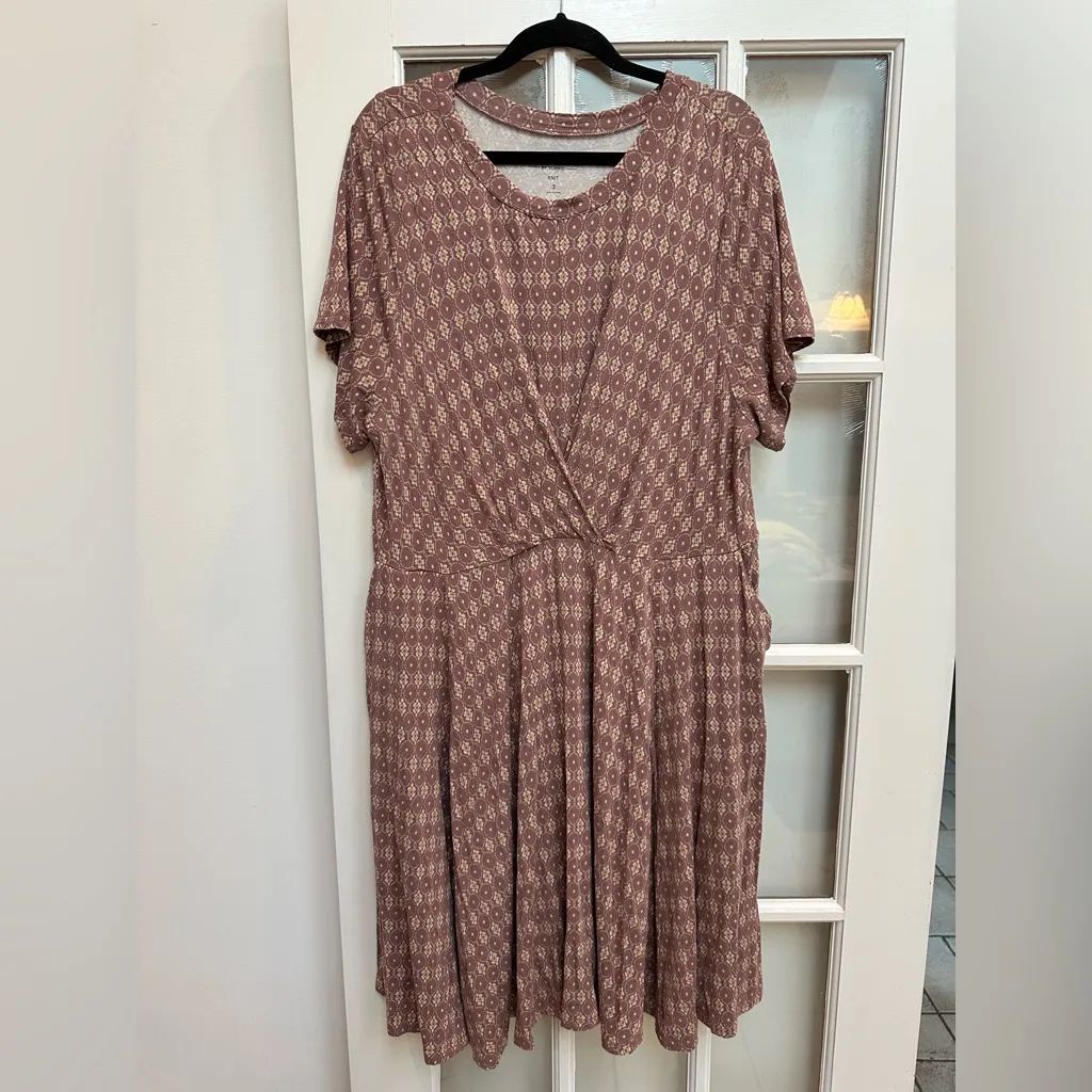 Torrid Skater Mini Dress Elegant Mauve Floral Stretchy Jersey Knit Plus Size 3X - Image 4