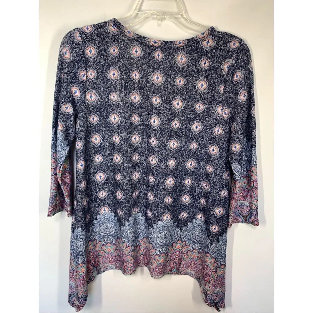 Absolutely Famous Women's Geometric Floral 3/4 Sleeve Top Multicolor Size Large - Image 5