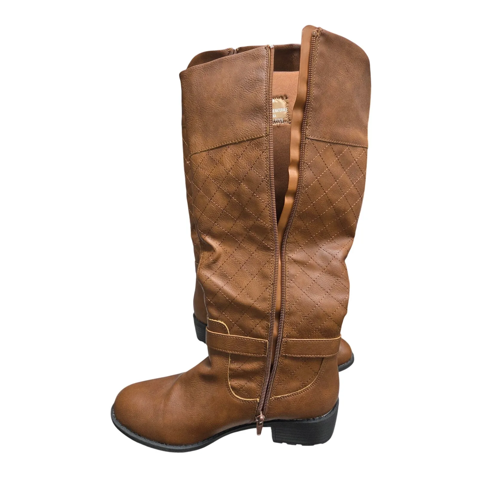 St. John’s Bay Brown Leather Knee-High Boots Quilted Lined Zip NWOT 9.5 - Image 3